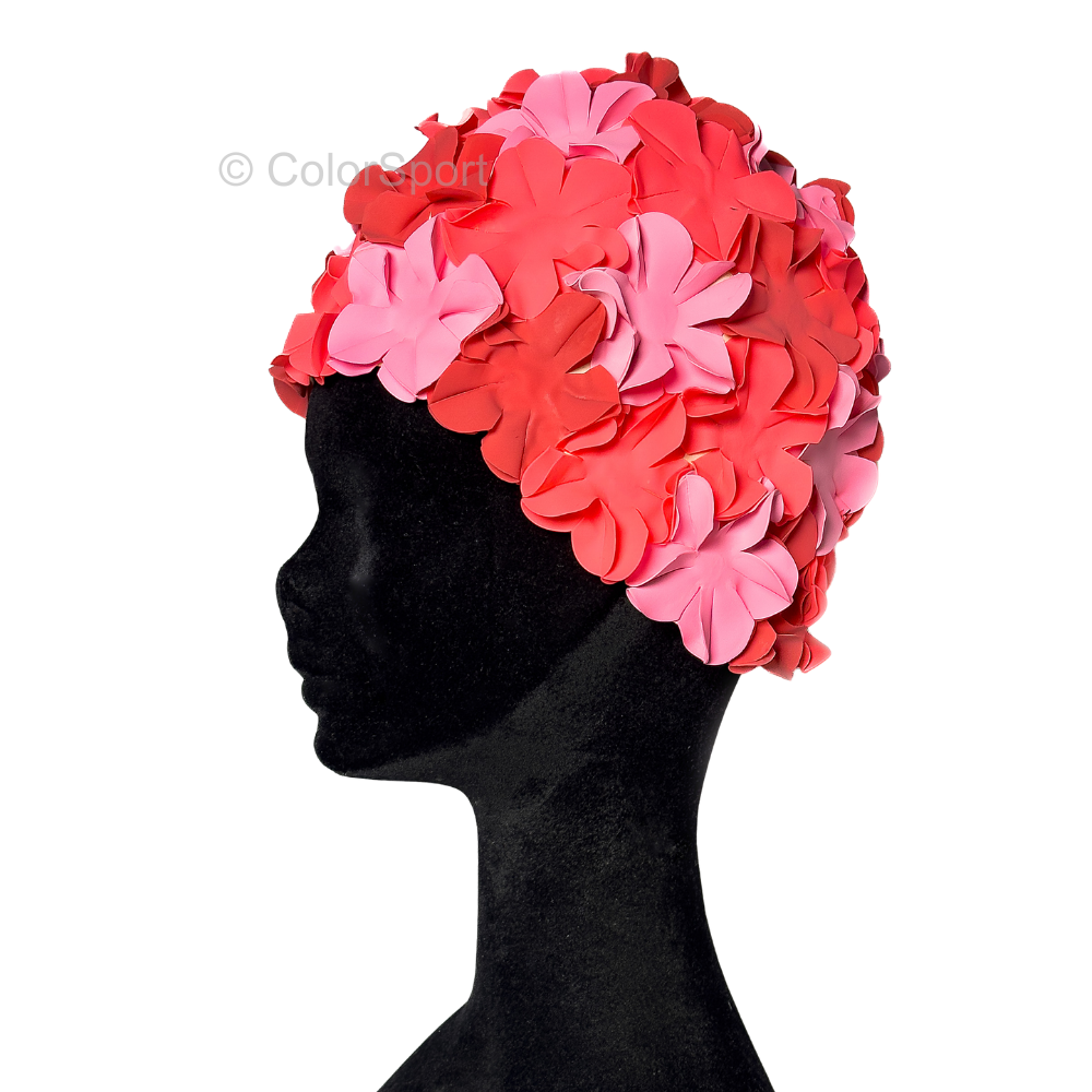 Úszósapka Flower - Korall - Pink - Piros - prémium szilikon úszósapka, kényelmes viselet, tartós úszófelszerelés, vízi sportok