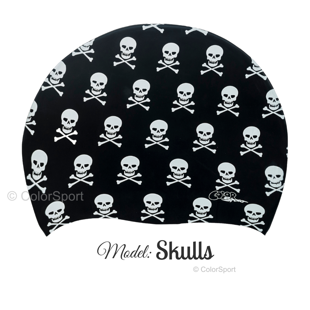 Úszósapka Mintás Limited Design - Skulls - prémium szilikon úszósapka, kényelmes viselet, tartós úszófelszerelés, vízi sportok, felnőtt úszósapka, sport úszófelszerelés
