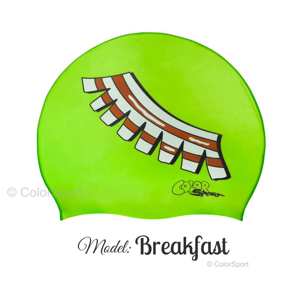 Úszósapka Mintás Limited Design - Breakfast - prémium szilikon úszósapka, kényelmes viselet, tartós úszófelszerelés, vízi sportok, felnőtt úszósapka, sport úszófelszerelés