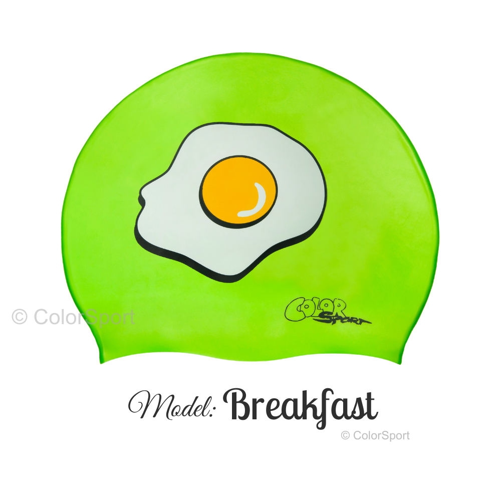 Úszósapka Mintás Limited Design - Breakfast - prémium szilikon úszósapka, kényelmes viselet, tartós úszófelszerelés, vízi sportok, felnőtt úszósapka, sport úszófelszerelés
