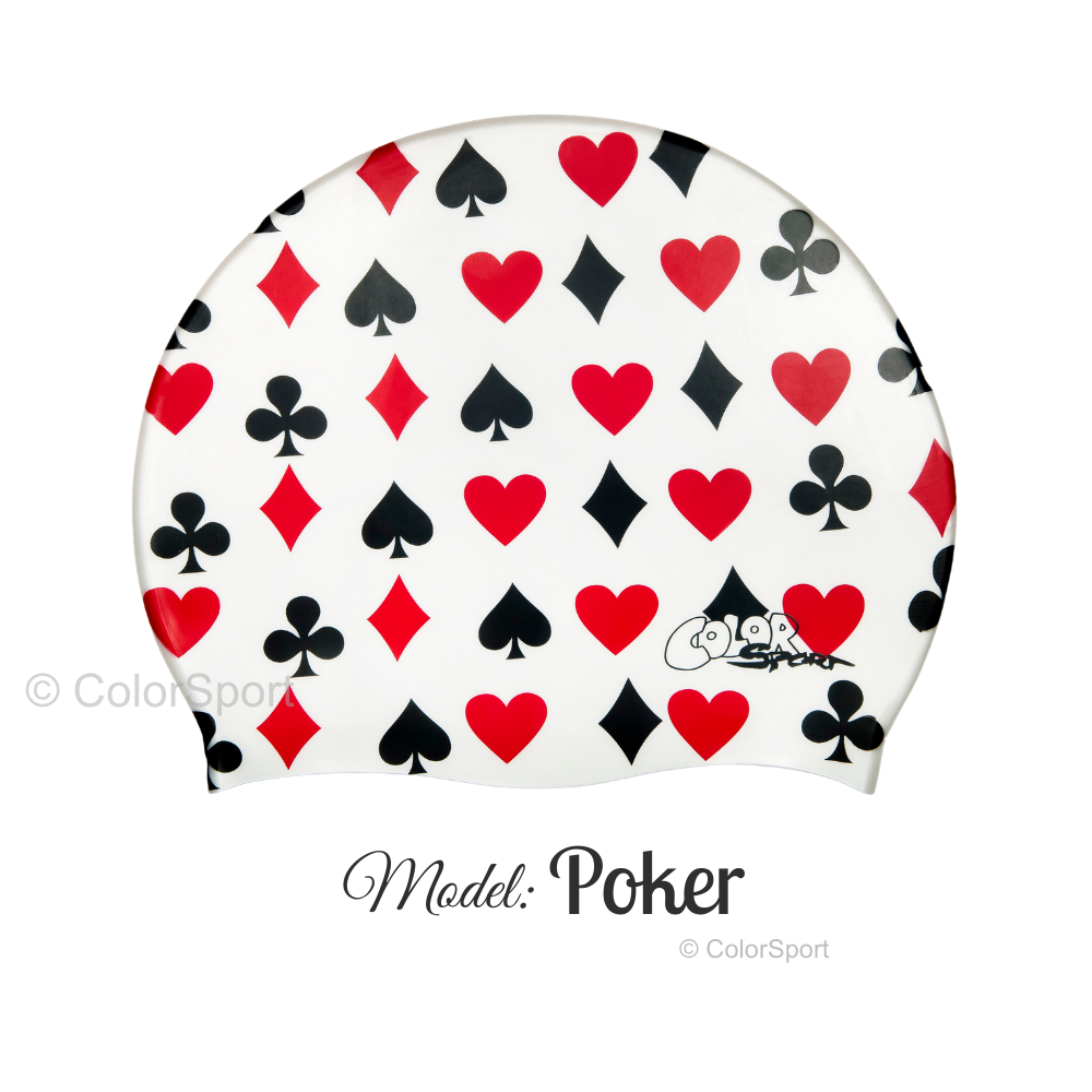Úszósapka Mintás Limited Design - Poker - prémium szilikon úszósapka, kényelmes viselet, tartós úszófelszerelés, vízi sportok, felnőtt úszósapka, sport úszófelszerelés